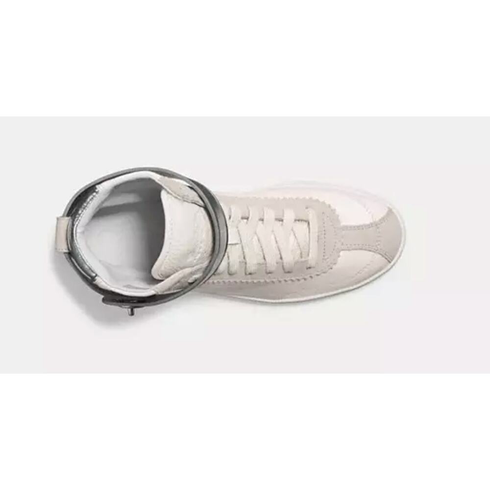 Coach C213 High Top Sneakers White Silver Leather Suede 9.5 - Picture 3 of 14
